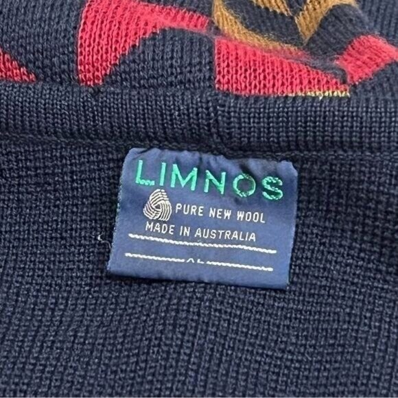 Limnos Pure New Wool Multicolor Geometric Grandpa Cardigan Cozy Cabin Men's L - Picture 4 of 7